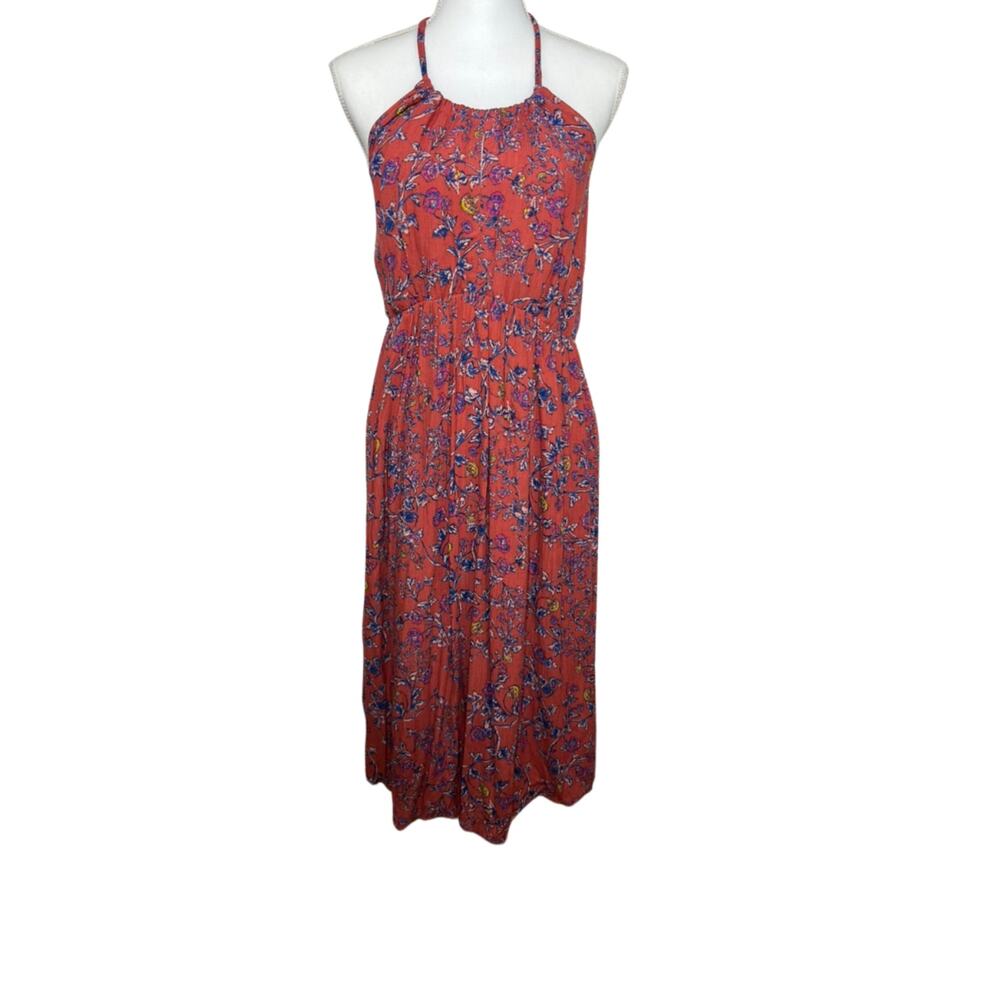 Jessica Simpson Maternity‎ Orange w/Florals Maxi Halter Summer Dress Size M